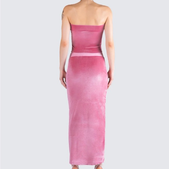 Finesse Pink Velvet Strapless Top and Long Skinny Maxi Skirt Set (Medium) NWOT - Picture 12 of 16